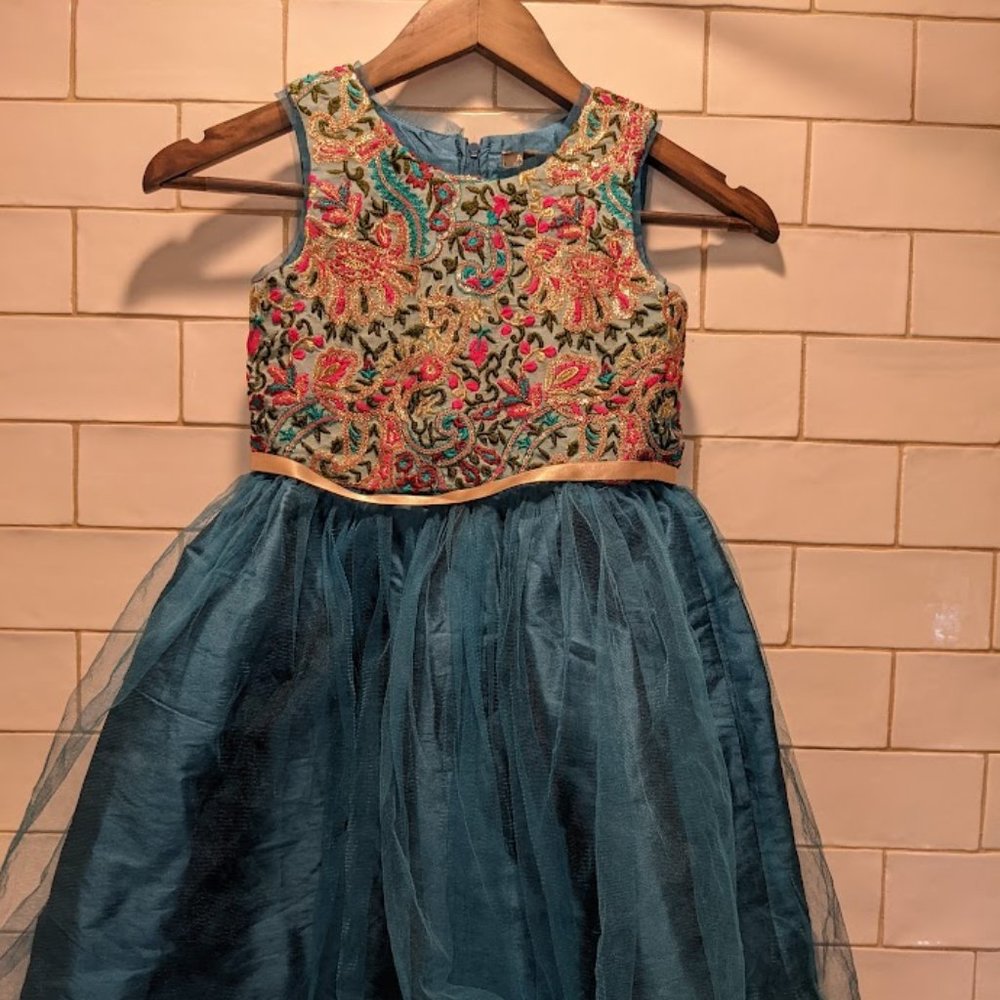 ATUN All Things Uber Nice blue floral embroidered dress with mesh.